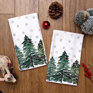 Set di 2 Strofinacci da Cucina Natalizi Verdi con Albero di Natale e Fiocchi di Neve, 18x26 Pollici, per Asciugare, Decorazione Rustica per la Casa - Product Image 1
