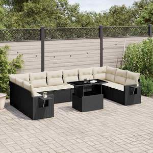 Black And Cream Garden <b>Sofa</b> Set With Cushions UV Resistant PE <b>Rattan</b> Outdoor Furniture Contemporary Design Waterproof - Product Image 1