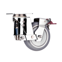 Support pivotant en acier inoxydable de 3/4/5 pouces avec/sans frein et roulettes en TPR, mécanisme d'absorption des chocs par ressort, OEM disponible