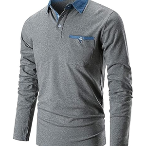 Polo à manches longues pour homme – Coupe ajustée, design basique avec poche, chemises de golf et décontractées pour hommes - Product Image 6