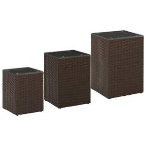 Set di 3 tavolini laterali in vetro e metallo con struttura in polyrattan marrone - Product Image 1