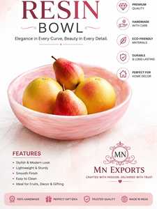 Bol en résine écologique poli à la main MN EXPORTS, design classique rose, léger et robuste, idéal pour les fruits, la décoration et les cadeaux - Product Image 1