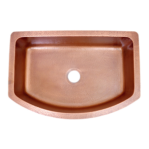 Évier de cuisine en cuivre martelé fait main en forme de D, à cuve unique, avec tablier frontal, style ferme, cuve profonde pour cuisine moderne - Product Image 2