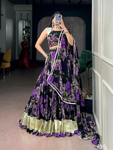 Rivaayat House - Conjunto de Lehenga Choli para Mujer con Estampado Floral, de Georgette, Largo hasta el Suelo, Sin Arrugas, Vestido Étnico con Falda Plisada y Blusa - Product Image 4