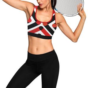 Women's Geometric Print <b>Racerback</b> Sports <b>Bra</b> Medium Support Breathable Tennis Activewear Top Contrast Binding Scoop Neck - Product Image 1