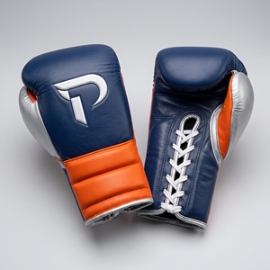 Dumela Leather Boxing <b>Gloves</b> 16 Oz Blue Orange <b>Silver</b> with Logo Design Training Gear - Product Image 1