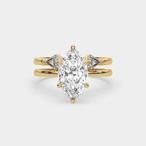 Anillo de compromiso con diamante cultivado en laboratorio de corte marquesa, conjunto nupcial con piedras laterales en forma de cometa, conjunto de anillos de boda con diamantes, anillo de oro certificado IGI - Product Image 1
