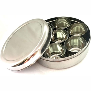 Handmade Brass <b>Spice</b> <b>Box</b> Container Set Round Embossed Cover <b>Indian</b> Traditional Masala Dabba Kitchen Organizer Storage Tin <b>Box</b> - Product Image 2