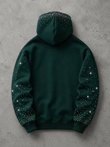 Sweat à capuche surdimensionné en molleton épais de qualité supérieure avec strass personnalisés, logo en relief, manches à sequins, coupe classique pour femme - Product Image 2