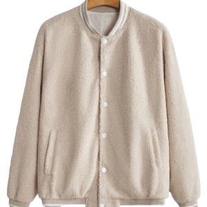 Wholesale OEM Men's Thin Stand Collar Teddy <b>Fleece</b> Bomber <b>Jacket</b> Custom High Quality Lightweight - Product Image 1