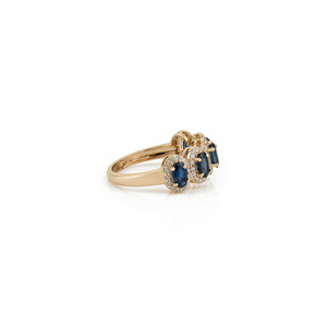 Nueva Colección Exclusiva, Anillo de Media Eternidad con Cinco Piedras de Zafiro Azul y Diamantes en Oro Amarillo K14, el Más Vendido, para Boda - Product Image 5