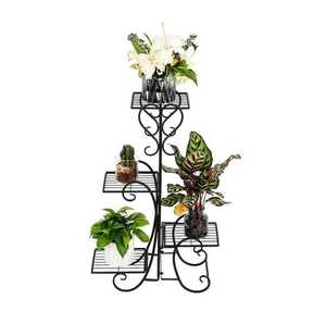 Support à fleurs moderne classique en acier inoxydable, étagères grillagées à 4 niveaux, utilisation au sol, plantes d'intérieur/extérieur, léger, écologique, finition poudrée - Product Image 1