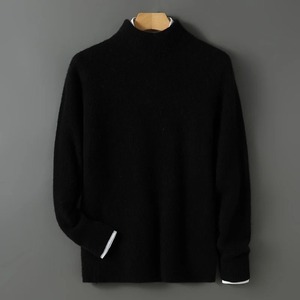 Pull-over ample pour homme à col semi-montant en 100% pure laine, à manches longues, tricoté, idéal pour l'hiver – Meilleure vente - Product Image 2