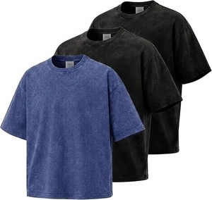 Men's Garment Dyed Knitted Cotton T-Shirt Short Sleeve O-Neck Solid Color Casual Loose Fit Acid Washed High Quality Custom <b>Logo</b> - Product Image 5