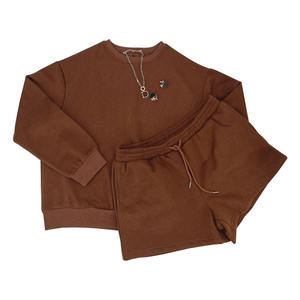 Sweat-shirt à col rond en coton biologique pour femmes, coton de haute qualité, ensemble deux pièces pour femmes, short et pantalon pour femmes - Product Image 4