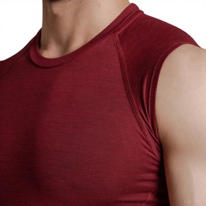 <b>Men's</b> Maroon Sleeveless <b>Compression</b> Tank Top O-Neck Moisture Wicking Breathable Quick Dry Sporty Fit Knitted Spandex Polyester - Product Image 4