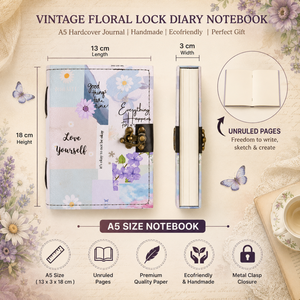 Vintage Floral <b>Lock</b> <b>Diary</b> Notebook A5 Cardboard Journal | Handmade Eco Friendly Writing <b>Diary</b> Metal Clasp Closure Gift 100 - Product Image 6