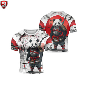 Unisex Panda Samurai Print <b>Compression</b> Shirt Crew Neck <b>Short</b> Sleeve Breathable Digital Printed Sports Bodysuit - Product Image 1