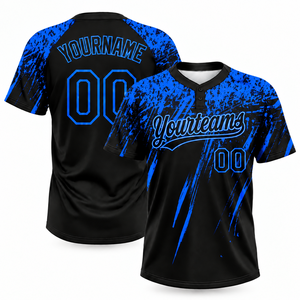 Camiseta de Béisbol Sublimada Personalizada 100% Poliéster, Manga Corta, Diseño Negro con Salpicaduras Rojas, Dos Botones, Nombre y Número del Equipo para Prácticas - Product Image 6