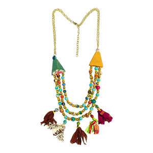 Collar Bohemio con Borlas, Cuentas de Perlas de Imitación Coloridas, Colgantes de Tela Ecológica, Joyería Hecha a Mano para Compromiso - Product Image 1