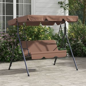 Sedia a dondolo da giardino marrone impermeabile con cuscino e tettuccio regolabile per esterni - Product Image 2