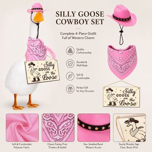 Décoration de jardin extérieure : Statue de canard de style western avec chapeau rose et écharpe à motif cachemire, style rustique - Product Image 5