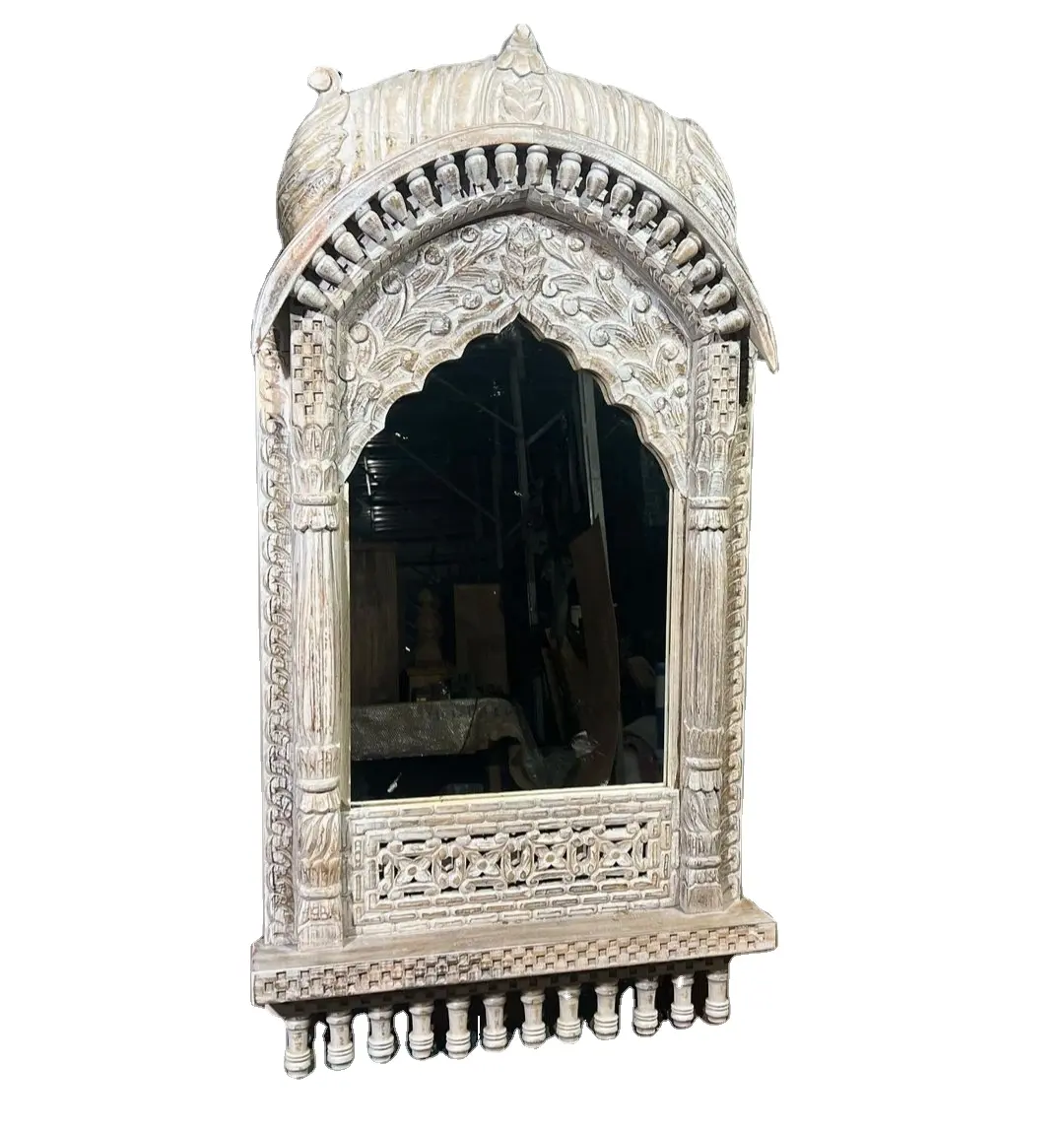 Antik stil Jharokha ayna hint oyma ahşap rustik hint ayna hint mobilya sıkıntılı ayna çiftlik için