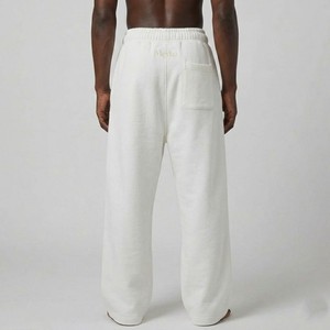 Premium <b>White</b> Wide Leg Sweatpants Heavyweight Cotton Fleece Mid Waist Elastic Relaxed Fit Casual Streetwear Lounge Pants <b>Men</b> - Product Image 2