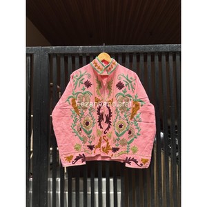 Veste en coton rose brodée, col mandarin, broderie florale à la main, vêtements de printemps pour femmes - Product Image 2