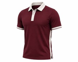 Chemise Homme Bordeaux Manches Courtes Unie Décontractée Respirante Tissu Jersey Polyester/Coton Boutonnée Coupe Droite ODM Haute Qualité 220g - Product Image 1