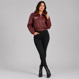 Women's New Fashion Long Sleeve Stand Leopard PU Leather Biker Jacket Solid Color Turn-down Collar <b>Zipper</b> Casual for Spring - Product Image 3
