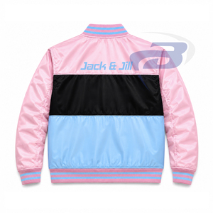 Chaqueta de carreras bordada para mujer de la hermandad Jack And Jill Of America, ropa griega vintage, chaqueta de carreras estilo universitario en rosa y azul. - Product Image 3