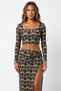 Custom Printed Crop Top Square Neck women's shirt Casual Blouse Full Sleeves Knitted Spandex Polyester All Seasons Trendy Wear - Product Image 4
