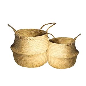 Decorative Handmade SEAGRASS <b>BELLY</b> <b>BASKETS</b> for Plant Pot Cover and Decor, Eco Storage Organizer with Handles - Product Image 1