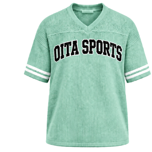 T-shirt de sport rayé vert menthe léger en jersey tricoté à col en V et manches courtes, personnalisable, pour tenue décontractée ou uniforme d'équipe, vente en gros - Product Image 1