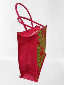 Sac fourre-tout en jute imprimé écologique avec fermeture éclair et poignée en sangle PP |   Sac de courses réutilisable à motif damassé floral pour les courses - Product Image 3