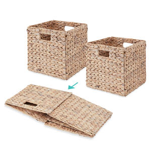 Juego de Cestas de Almacenamiento de Jacinto de Agua Natural, Organizador Tejido en Forma de Cubo con Asa, Contenedor Apilable para Estantes, Solución de Almacenamiento para el Hogar y Armarios - Product Image 3