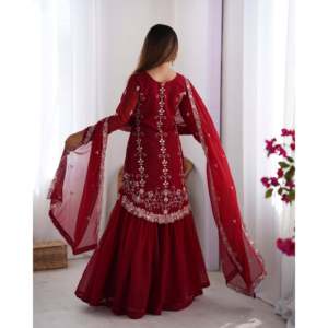 Ensemble haut-bas et dupatta fantaisie pour femmes SP, couleur bleu marine, pour les fêtes, taille L - Product Image 6