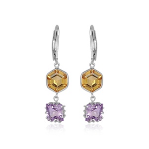 Natural <b>Citrine</b> & Amethyst Sterling Silver Handmade Dangle Drop <b>Earrings</b> Two Stone Cocktail Dangle Leverback Jewelry Wholesale - Product Image 3
