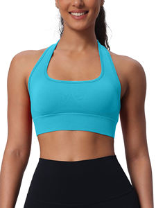 Sujetador deportivo sin costuras azul claro para mujer, con tirantes cruzados, soporte medio, para gimnasio y fitness, color liso, diseño hueco - Product Image 4