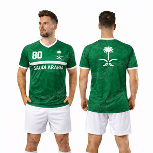 Custom World 2026 Cup <b>Men</b> Saudi Arabia Style Soccer Jersey & <b>Shorts</b> Set Custom Football Training Uniform Green <b>White</b> - Product Image 2