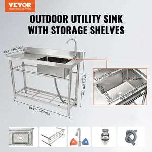 NSF certificata commerciale singola ciotola lavello da cucina Set 39.4X19.1X37.4 in acciaio inox Free Standing banco da lavoro per Garage - Product Image 2