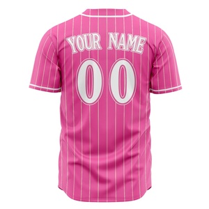 Maillot de baseball rayé rose unisexe à manches courtes avec boutons, imprimé Teamname 00, respirant, en polyester, coupe régulière pour adulte - Product Image 4