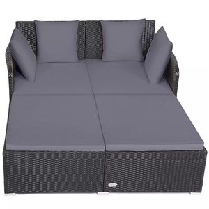 Lettino da Esterno in Rattan Grigio con Comodi Cuscini Imbottiti per Arredamento da Giardino e Appartamento, Materiale in Vimini Resistente alle Intemperie - Product Image 4