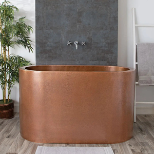 Bañera de cobre japonesa de doble pared con acabado martillado antiguo y asientos integrados para baño de lujo, spa, hotel y resort. - Product Image 3