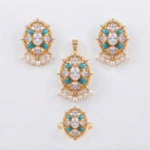 Juego de Joyería de 2 Piezas, Aretes y Colgante de Turquesa con Baño de Oro y Circonitas, Proveedor de Fábrica B2B Personalizado - Product Image 1