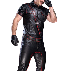 Pantalones de Uniforme Formales con Ribete de Cuero Premium, Ribete Rojo, Ecológicos e Impermeables para un Look Elegante y a la Moda - Product Image 3