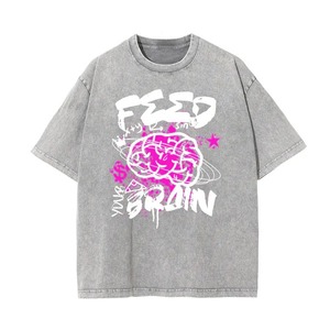 T-shirt gris oversize en coton pour homme, manches courtes, col rond, style streetwear, imprimé lettres, logo frontal, coupe jersey - Product Image 6