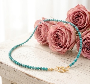 AA Grade Natural Blue Turquoise 4mm Beads Women <b>Necklace</b> 14K Gold Plated Toggle Clasp Healing Crystal Gemstone Beaded Choker - Product Image 4