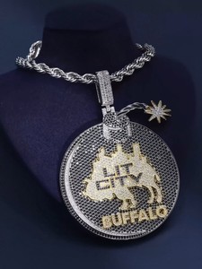 Colgante Lit City Buffalo de Moissanita, Plata 925, Chapado en Oro de 18K, Amuleto Temático Hiphop, Joyería para Hombre - Product Image 1